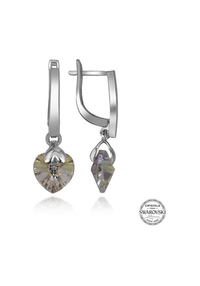 Swarovski Crystal Taşlı Gümüş Beyaz Kalp Sallantılı Kadın Küpe Diğer