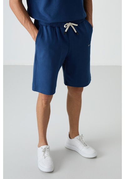 Tommy Life Parlament Pamuklu Kalın Yumuşak Dokulu Oversize Fit Nakışlı Erkek Şort Takım - 85250 Lacivert