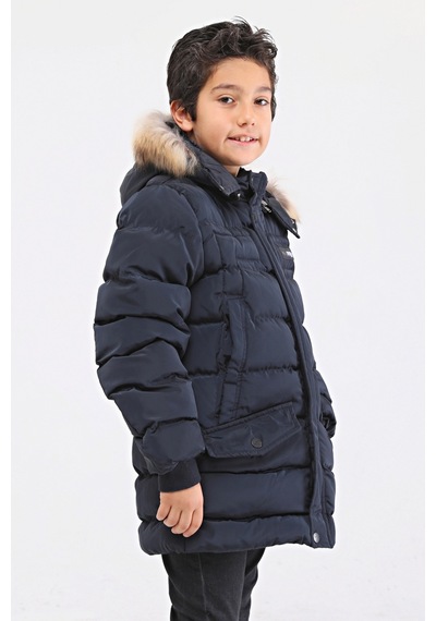 Natürel Kürklü Erkek Çocuk Şişme Mont 51246 Lacivert