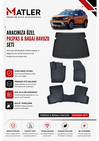Dacia Duster 4x2 2020 Model 4d Ekstra Havuzlu Paspas Ve Bagaj Havuzu Set