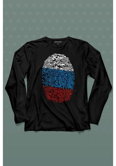 Fransa Bayrağı Damgası Parmak İzi Uzun Kollu Tişört Baskılı T-shirt 001