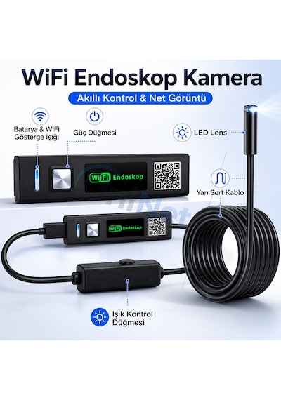 Uninet Iphone Için 10 Metre Wifi Özellikli 3 Kameralı Endoskop Yılan Kamera 1080p Hd
