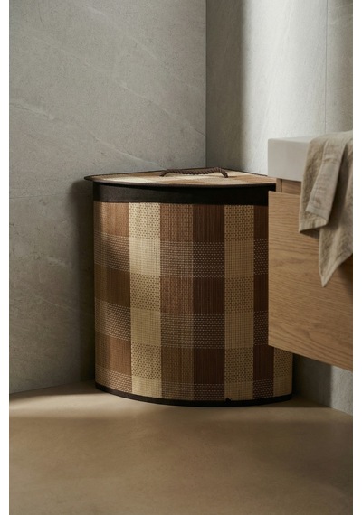 Nordic Köşeli Bambu Sepet - 50 Cm Açık Kahverengi