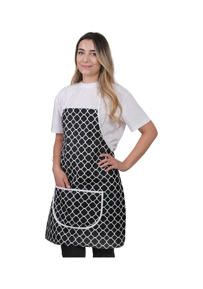 Trendy Membranlı 3lü Set Sıvı Geçirmez Su Geçirmez Mutfak Önlüğü Çeyiz Seti 1 Eldiven 1 Tutacak Siyah Halkalı