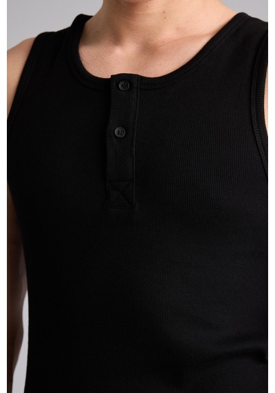 Defacto Regular Fit Ribana Henley Yaka Düğmeli Basic Atlet I1109ax26smbk81 Siyah-bk81