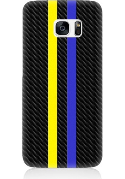 Samsung Galaxy S7 Edge Uyumlu Sarı Lacivert Karbon Motif Desenli Silikon Kılıf