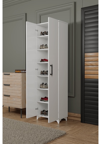 Ae-3085 Selen Beyaz Ayakkabılık, 7 Raflı, Ayaklı, 2 Kapaklı Beyaz