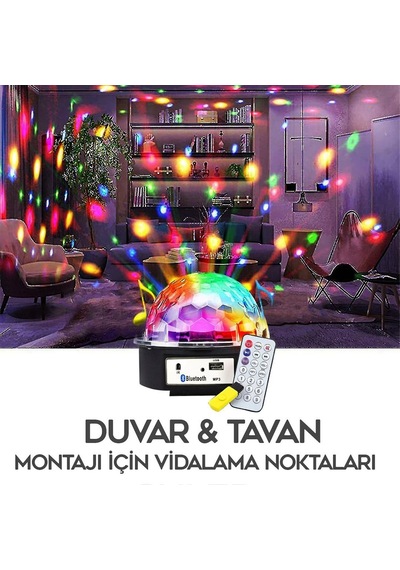 Ayt Ledx Gm-0803b Sihirli Led Dönen Disko Topu Hoparlör Kablosuz Usb Mp3 Bluetooth Kumandalı 360 Derece Gece Lambası