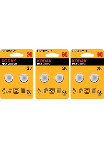 Kodak Max Lityum Düğme Pil CR2016 2'li + CR2025 2'li + CR2032 2'li