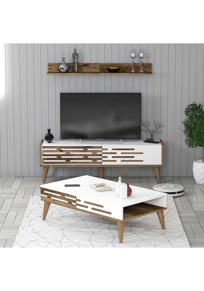 Variant Valensiya 140cm Tv Ünitesi Ve Orta Sehpa Takımı - Ceviz / Beyaz