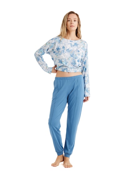 Blackspade Kadın Sweatshirt 51628 - Baskılı Beyaz - Mavi