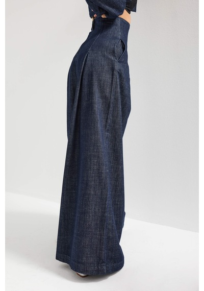 Itsbasic Kadın İndigo Renk 7w5-50 Süper Palazzo Fit Yüksek Bel Özel Tasarım Denim Jean