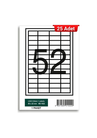 Herboy Hb-1022 50 X 22 Mm A4 Baskılı Laser Etiket 25 Adet