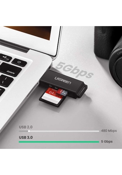 Ugreen Usb 3.0 Sd Ve Micro Sd Kart Okuyucu Siyah