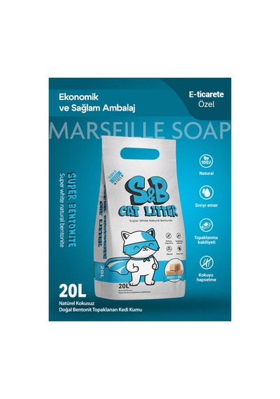 S&b Super Bentonite 20 Litre Marsilya Sabunlu Topaklaşan Kedi Kumu