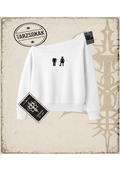 Tarzsokak Gotik & Grunge Streetwear Retro 5 Kayık Yaka Sweatshirt Beyaz