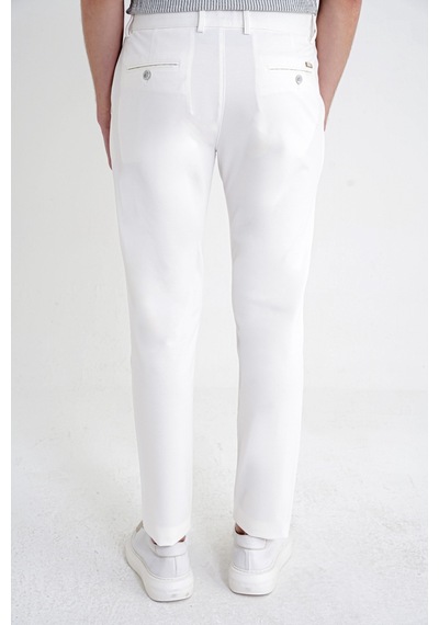Comfort Fit Rahat Kalıp Yan Cep Pamuklu Dokulu Ekru Pantolon P 1219