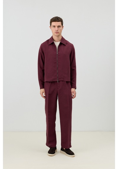 Antioch Modal Karışımlı Çizgili Relaxed Erkek Pantolon Bordo