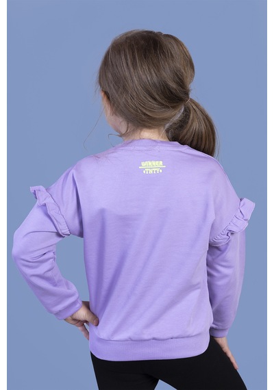 Toontoy Kız Çocuk Kolları Fırfır Detaylı Nakışlı Sweatshirt Lila