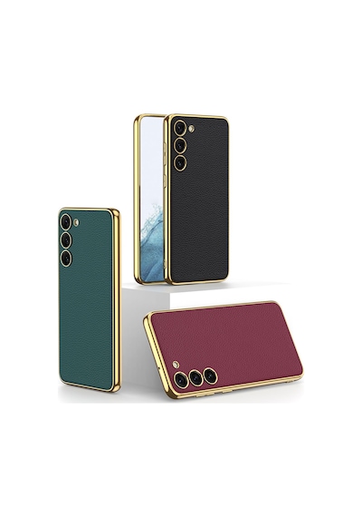 Ardemix Galaxy Uyumlu S23 Uyumlu Deri Görünümlü Kenarları Elektroplating Kaplama Fizyon Kıl Koyu Yeşil