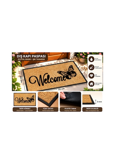 Dış Kapı Paspası 40x70 Cm Dijital Baskılı Kaymaz Pvc Plastik Tabanlı Kapı Önü Paspası Kahverengi5 - 937348033 Kahverengi5