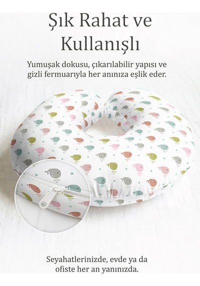 Sevimli Balina Desenli Pamuklu Boyun Yastığı - Pastel Renkli Yumuşak Seyahat Yastığı Çok Renkli