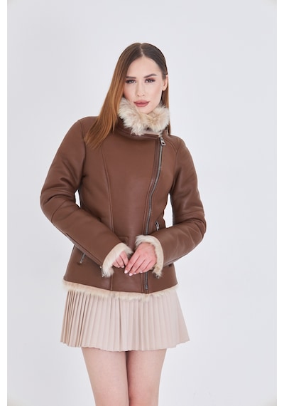 M M Marki Marki Kadın Hakiki Toskana Kürk Mont, Kahverengi, Fermuarlı, 63 Cm, Kışlık, Lüx Deri Mont - 112122