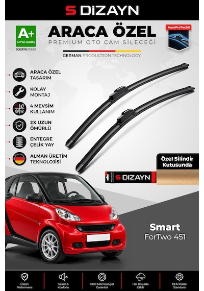 S-dizayn Smart Fortwo 451 Ön Cam Silecek Seti 2007-2014 Premium Araca Özel 60-55 Cm A+ Kalite