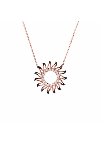 Afrodit Silver Roze Rengi Zirkon Taşlı Güneş Tasarımlı 925 Ayar Gümüş Kadın Kolye