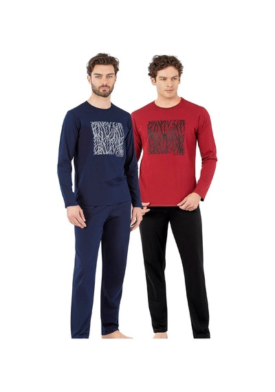 6066 Erkek Uzun Kollu Bisiklet Yaka Pijama Takımı-bordo Bordo