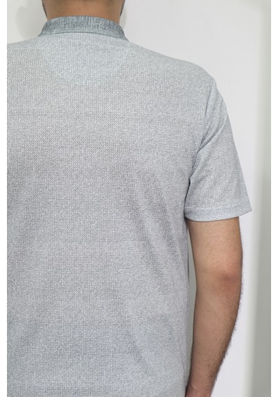 Santa Dmctekstil Erkek Kendinden Desenli Klasik Rahat Kalıp Tek Cepli Polo Yakalı T-shirt Haki