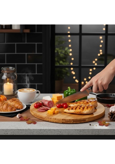 Deconox Bambu Kesim Sunum Tahtası Yuvarlak 28 28 1,5 Cm, Asma Aparatlı Kesme Tahtası, Ahşap Kesme Tahtası Diğer