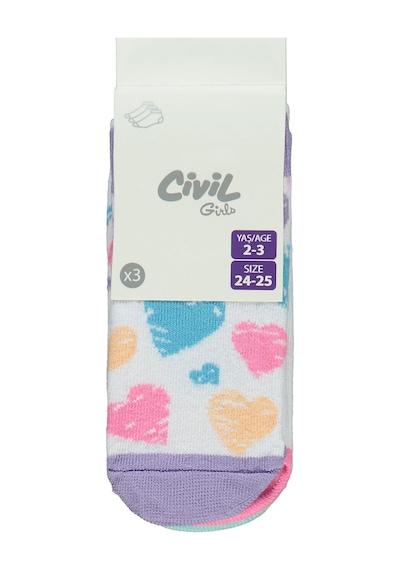 Civil Girls Smile 3'lü 2-12 Yaş Kız Patik Çorap Çok Renkli