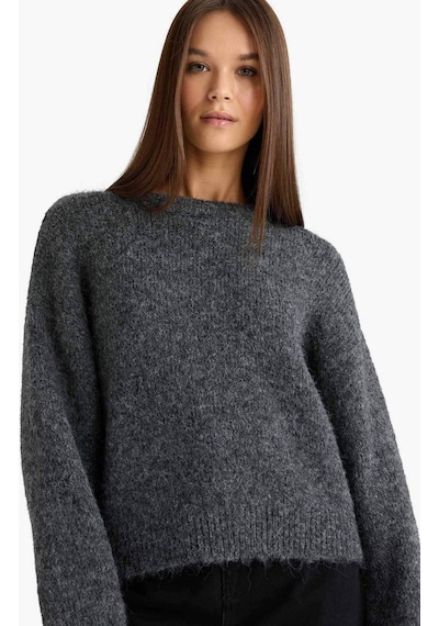 Defacto Yün Karışımlı Bisiklet Yaka Oversize Fit Triko Kazak F3254ax25wnar61 Antrasit-ar61