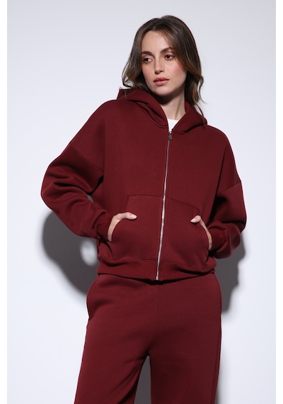 Antioch Fermuarlı Kapüşonlu Kadın Sweatshirt Bordo
