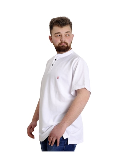 Mode Xl Büyük Beden Erkek T-Shirt Hakim Yaka Md Logo 22326 Beyaz 001