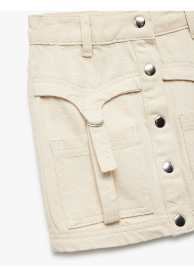 Koton Pamuklu Cep Detaylı Düğmeli Mini Denim Etek Bej 5skg70019ad Ekru