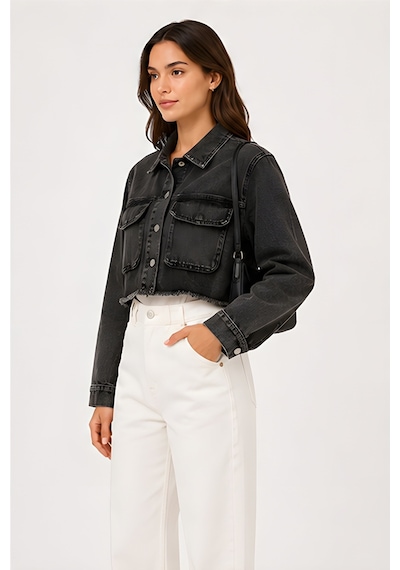 Lili Woman Kadın Crop Denim Kot Ceket Yıkamalı Ty.jct01s Siyah