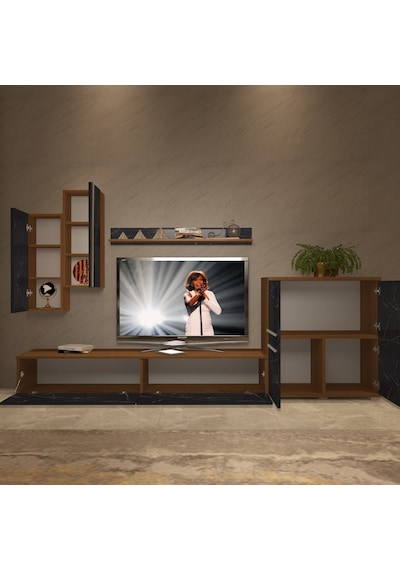 Decoraktiv Eko 6 Mdf Std Tv Ünitesi Tv Sehpası Ceviz - Siyah Mermer