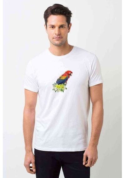 Kiss Parrot Bird Budgerigar Scarlet Macaw Baskılı Beyaz Erkek Ts