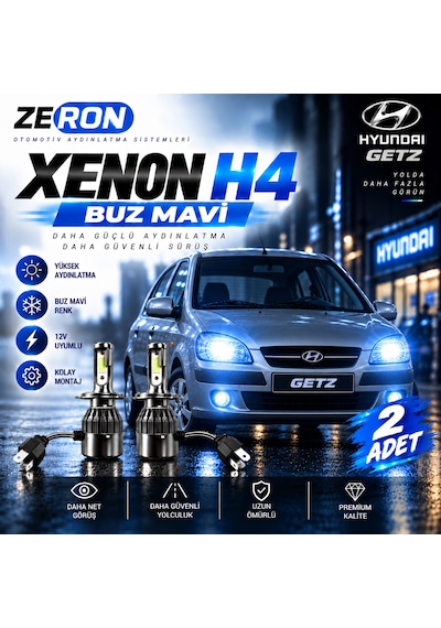 Hyundai Getz Xenon H4 Buz Mavi Led Far Ampulü 12v - 2 Adet Yüksek Aydınlatma Kolay Montaj