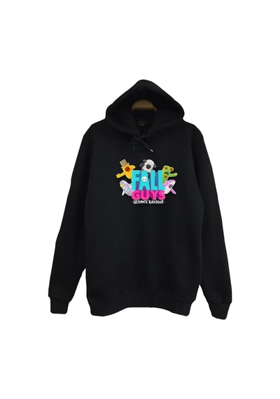 Fall Guys Oyun Baskılı Kapüşonlu Sweatshirt Siyah