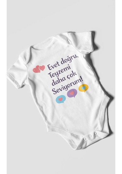 Morivokids Evet Doğru, Teyzemi Daha Çok Seviyorum Kısa Kollu Bebek Body %100 Pamuk Beyaz