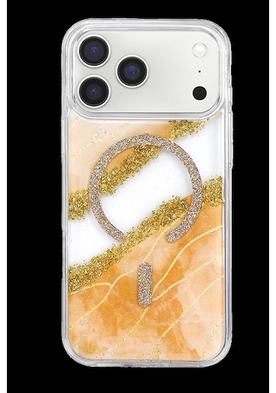 Onegif Apple iPhone Uyumlu 17 Pro Lotus Simli Magsafe Kapak - Turuncu Bz8683140940928