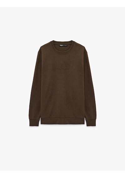 Koton Bisiklet Yaka Pamuklu Uzun Kollu Baskılı Sweatshirt Kahverengi 7wam70049mk Kahve