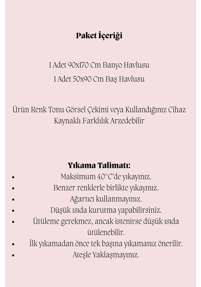 2 Parça Battal Lüks Premium Banyo Spa Havlu Takımı 90x170 Cm Pudra Çok Renkli