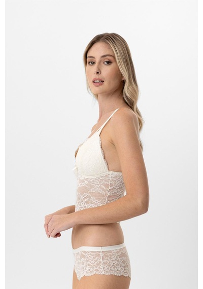 Pierre Cardin Lingerie Kadın Balensiz Dantelli Pedli Sütyen Takımı Ekru