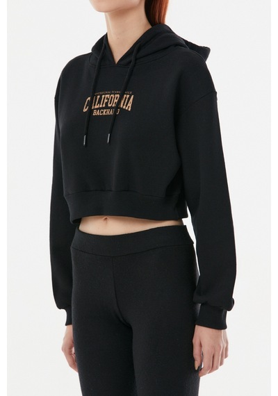Fullamoda California Baskılı Kapüşonlu Sweatshirt- Siyah 24KGB890188587-Siyah
