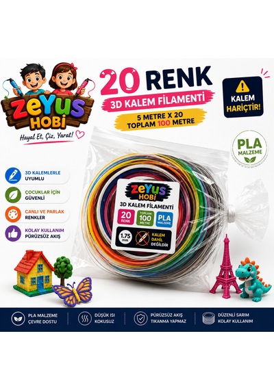 Zeyus Filament 20 Renk 5 Metre 3d Kalem Filamenti