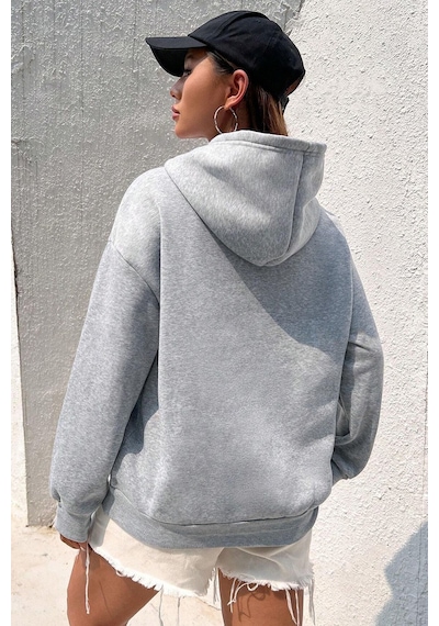 Uyguntarz California Baskılı Oversize Sweatshirt Gri